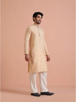 KISAH - Men's Beige Cotton Blend Mirror Work Kurta with Straight Leg Trouser