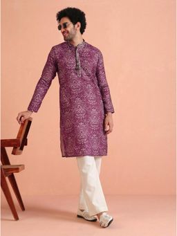 KISAH - Men's Pink Cotton Blend Printed Kurta with Straight Leg Trouser