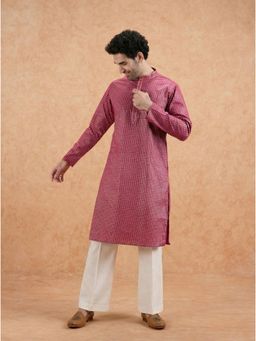 KISAH - Men's Pink Silk Blend Printed Kurta with Straight Leg Trouser