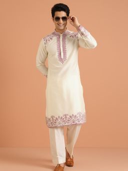 KISAH - Men's Off White Embroidered Kurta with Trouser