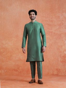 KISAH - Men's Sage Green Cotton Blend Solid Kurta with Trouser