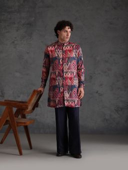 KISAH - Men's Multi-Color Polyviscose Printed Mid Kurta with Straight Leg Trouser