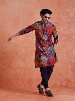 KISAH - Men's Multi-Color Silk Blend Printed Kurta with Trouser