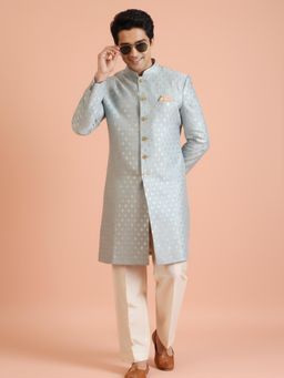 KISAH - Men's Blue Jacquard Sherwani with Trouser
