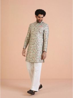 KISAH - Men's Multi-Color Silk Blend Jacquard Sherwani with Straight Leg Trouser