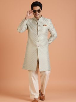 KISAH - Men's Ivory Jacquard Sherwani with Trouser