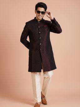 KISAH - Men's Maroon Jacquard Sherwani with Trouser