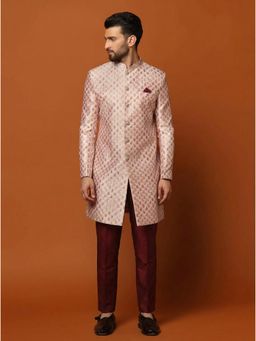 KISAH - Men's Peach Silk Blend Embroidered Sherwani with Trouser