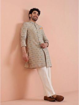 KISAH - Men's Multi-Color Silk Blend Jacquard Sherwani with Straight Leg Trouser