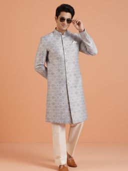 KISAH - Men's Blue Jacquard Sherwani with Trouser