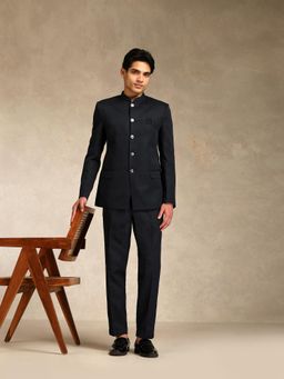 KISAH - Men's Black Poly Viscose Solid Jodhpuri with Trouser