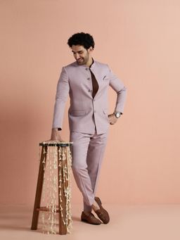 KISAH - Men's Mauve Poly Viscose Solid Jodhpuri with Trouser