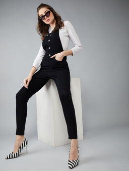 DOLCE CRUDO - Women Black Skinny High Rise Regular Stretchable Denim Dungaree