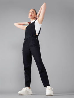 DOLCE CRUDO - Women Black High Rise Regular Stretchable Skinny Denim Dungaree