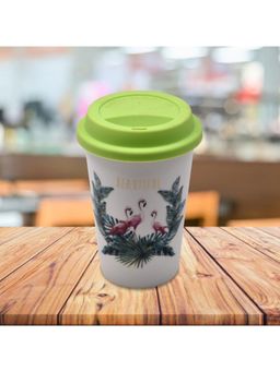 Kookee - White Ceramic Coffee or Tea Tall Tumbler with Silicone Lid - 275Ml