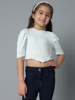 Tales & Stories - Mint Solid Cropped Top for Girls