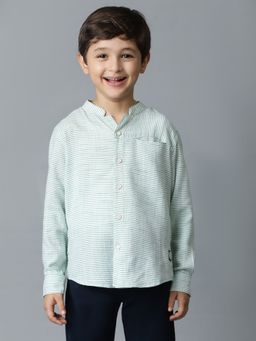 Tales & Stories - Green Cotton Striped Shirt for Boys