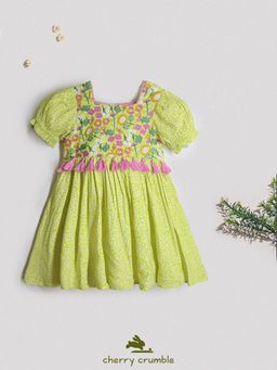 CHERRY CRUMBLE BY NITT HYMAN - Girls Yellow Knee Length Embroidery & Printed Dress