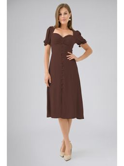 Twenty Dresses by Nykaa Fashion - Womens Solid Brown Knee Length Dress