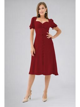Twenty Dresses by Nykaa Fashion - Womens Solid Maroon Knee Length Dress