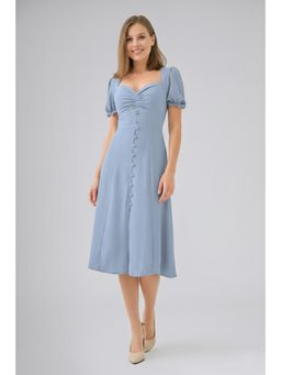 Twenty Dresses by Nykaa Fashion - Womens Solid Sky Blue Knee Length Dress