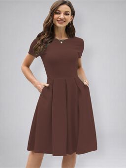 Twenty Dresses by Nykaa Fashion - Womens Solid Brown Big Swing Simple Retro Dress
