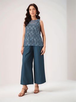 Twenty Dresses by Nykaa Fashion - Womens Teal Sheer Jacquard Co-Ord Set