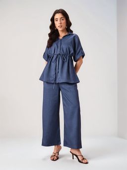 Twenty Dresses by Nykaa Fashion - Womens Blue Soft Denim Kimono Tie-Up Detail Co-Ord Set