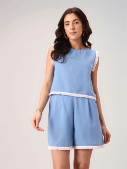 Twenty Dresses by Nykaa Fashion - Womens Blue Lace Detail Top with Shorts