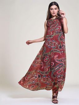 Twenty Dresses by Nykaa Fashion - Womens Brown Paisley Lurex Printed Maxi Dress