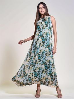 Twenty Dresses by Nykaa Fashion - Womens Blue Abstract Printed Maxi Dress