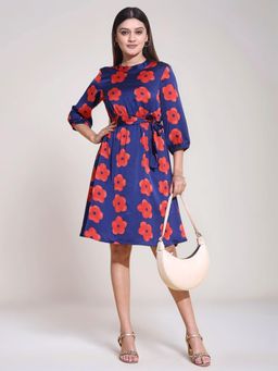 Twenty Dresses by Nykaa Fashion - Womens Purple Floral Printed Waist Belt Mini Skater Dress