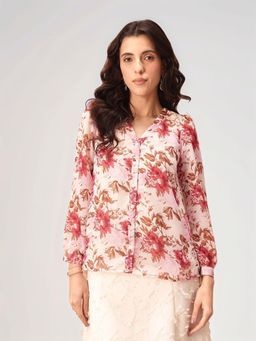 Twenty Dresses by Nykaa Fashion - Womens Pink Floral Printed Shirt Style Top