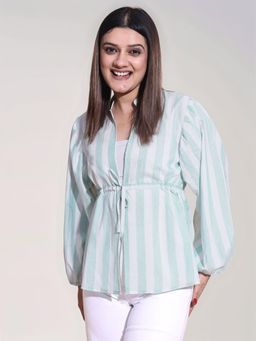 Twenty Dresses by Nykaa Fashion - Womens Sea Green Stripes Printed Cotton Top