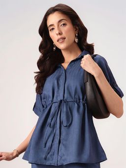 Twenty Dresses by Nykaa Fashion - Womens Kimono Sleeve Blue Soft Denim Top