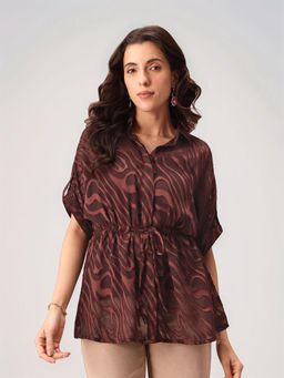 Twenty Dresses by Nykaa Fashion - Womens Brown Abstract Jacquard Top with Inner