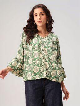 Twenty Dresses by Nykaa Fashion - Womens Green Floral Printed Boxy Top
