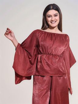Twenty Dresses by Nykaa Fashion - Womens Maroon Solid Off Shoulder Peplum Top