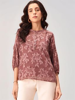 Twenty Dresses by Nykaa Fashion - Womens Peach Floral Jacquard Top with Inner