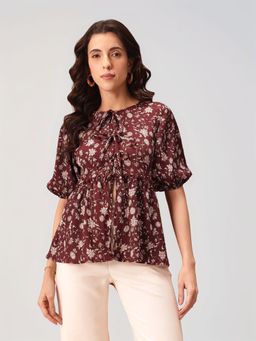 Twenty Dresses by Nykaa Fashion - Womens Maroon Floral Printed Peplum Top