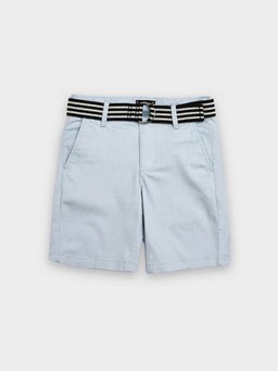 Tommy Hilfiger - Boys Solid Regular-Fit Cotton Blue Shorts with Belt (Set of 2)