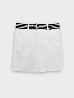 Tommy Hilfiger - Boys Solid Regular-Fit Cotton White Shorts with Belt (Set of 2)