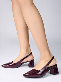 Twenty Dresses by Nykaa Fashion - Maroon Glossy Pointed Toe Slingback Pump Heels for Women