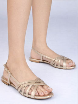 Twenty Dresses by Nykaa Fashion - Dull Gold Round Toe Cut-Out Detail Slingback Flats for Women