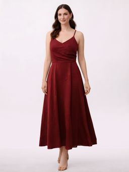 Zink London - Womens Maroon Plain Midi Dress