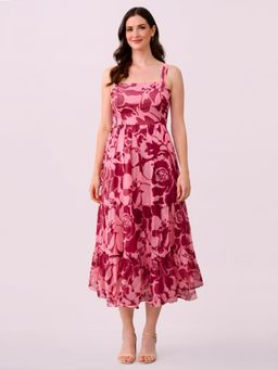 Zink London - Womens Pink Floral Midi Dress