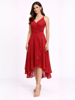 Zink London - Womens Red Plain Midi Dress
