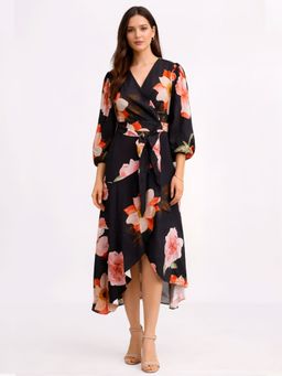 Zink London - Womens Black Floral Midi Dress