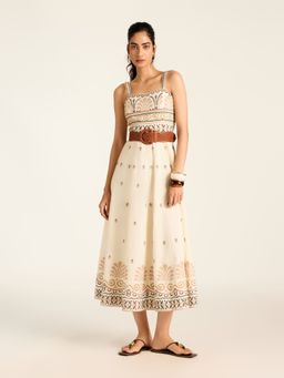 Label Ritu Kumar - Ecru Marissa Sleeveless Embroidered Long Dress