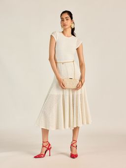 Label Ritu Kumar - White Chase Fit and Flare Long Dress